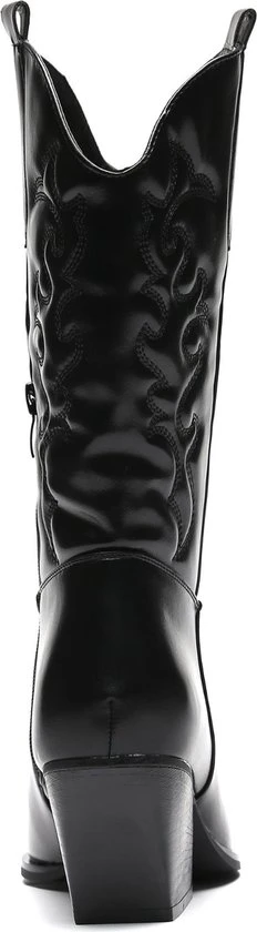 Weloveshoes SmileFavorites® Dames Cowboylaarzen Met Hak - Imitatieleer - Zwart - Maat 37 - Afbeelding 3