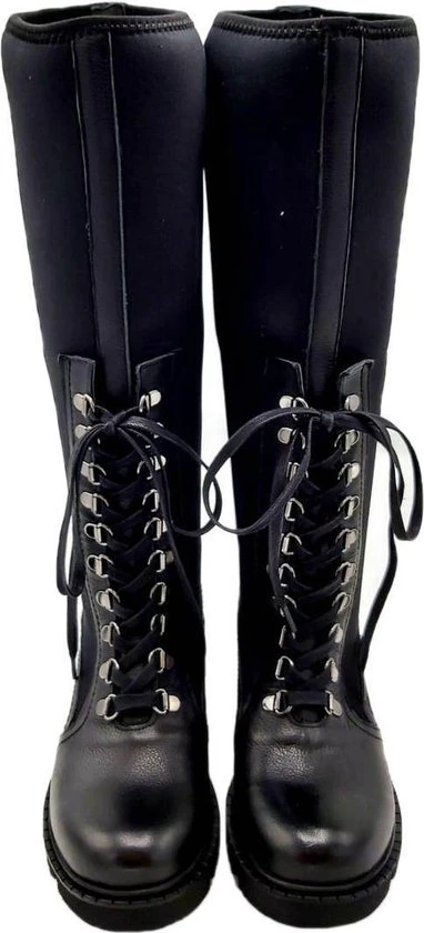 La Pèra - Hoge Mat Zwarte Leren Veter Laarzen Dames - Maat 39 - Afbeelding 3