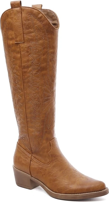 Weloveshoes SmileFavorites® Dames Cowboylaarzen Met Hak - Imitatieleer - Camel - Maat 37