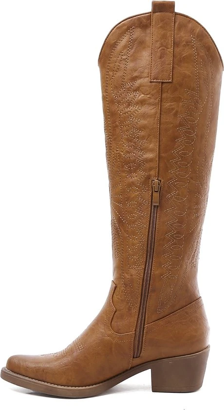 Weloveshoes SmileFavorites® Dames Cowboylaarzen Met Hak - Imitatieleer - Camel - Maat 37 - Afbeelding 2