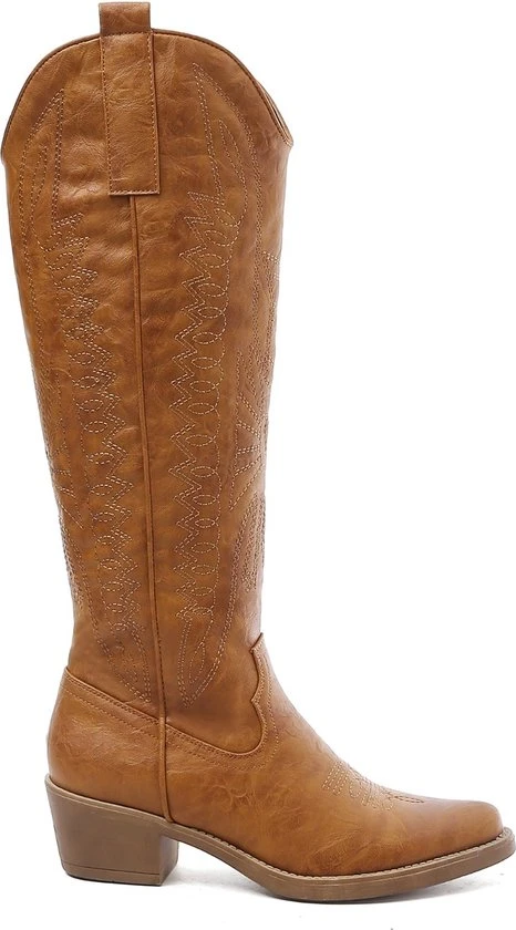 Weloveshoes SmileFavorites® Dames Cowboylaarzen Met Hak - Imitatieleer - Camel - Maat 37 - Afbeelding 3