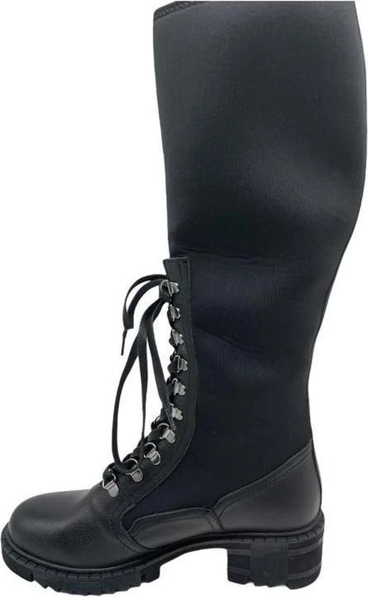 La Pèra - Hoge Mat Zwarte Leren Veter Laarzen Dames - Maat 39 - Afbeelding 2