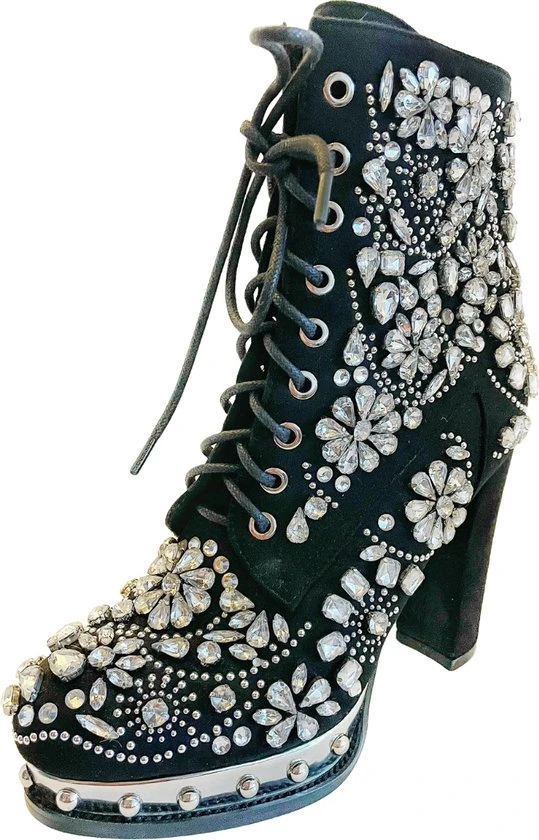 Merkloos Classy Laarzen - Zwart - Met Glanzende Stenen- Winter Laarzen - Maat 38 - Afbeelding 3