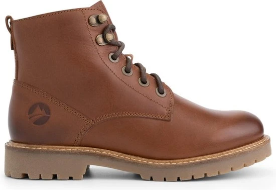 Travelin' Stalon Dames - Leren Veterschoenen - Wol Gevoerde Boots - Cognac Bruin Leer - Maat 39