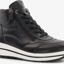 Hush Puppies Hoge Leren Dames Sneakers - Zwart - Maat 40 - Echt Leer - Uitneembare Zool