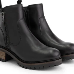 Mysa Ivy Dames Leren Enkellaarzen - Gevoerde Boots - Zwart Leer - Maat 39