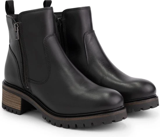 Mysa Ivy Dames Leren Enkellaarzen - Gevoerde Boots - Zwart Leer - Maat 39