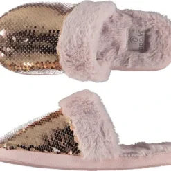 Apollo Dames Instap Slippers/pantoffels Met Pailletten Roze Maat 39-40
