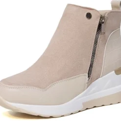 Merkloos Leren Suède Lage Hak Sleehak Met Rits