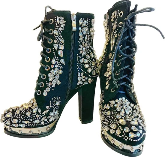 Merkloos Classy Laarzen - Zwart - Met Glanzende Stenen- Winter Laarzen - Maat 38