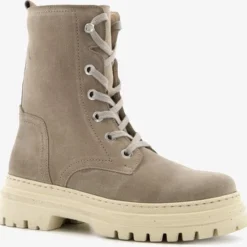 Hush Puppies Leren Dames Veterboots - Beige - Maat 40 - Echt Leer