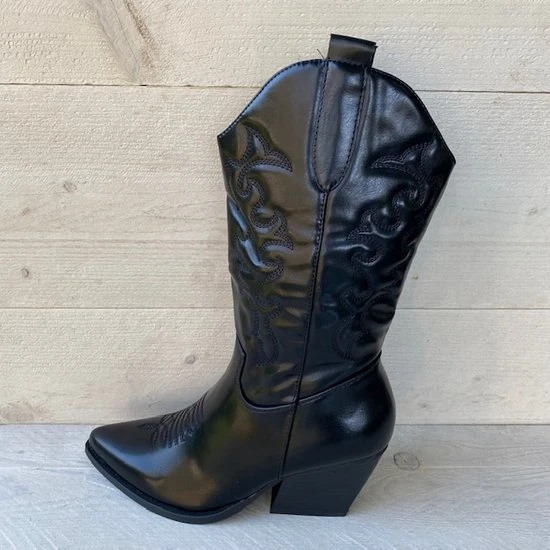 Weloveshoes SmileFavorites® Dames Cowboylaarzen Met Hak - Imitatieleer - Zwart - Maat 37 - Afbeelding 5