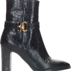 Manfield - Dames - Zwarte Leren Enkellaarsjes Met Hak - Maat 38