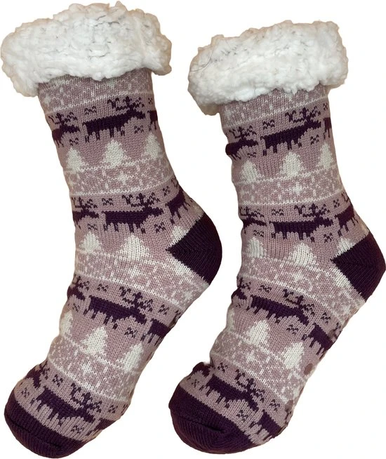Merkloos Beer Mode | Huissokken | Huissokken Dames | Huissokken Dames Antislip | Fluffy Sokken Dames | Warme Sokken | Sokken | Paars | Maat 36-40 |
