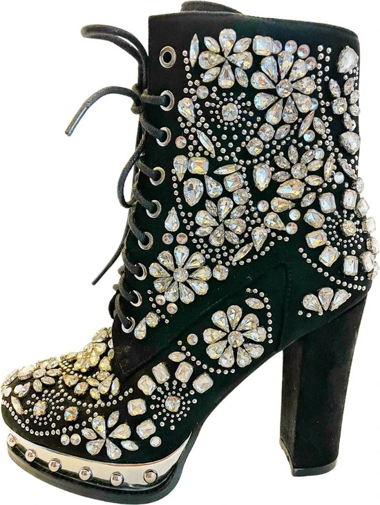 Merkloos Classy Laarzen - Zwart - Met Glanzende Stenen- Winter Laarzen - Maat 38 - Afbeelding 2