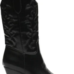 Weloveshoes SmileFavorites® Dames Cowboylaarzen Met Hak - Imitatieleer - Zwart - Maat 37