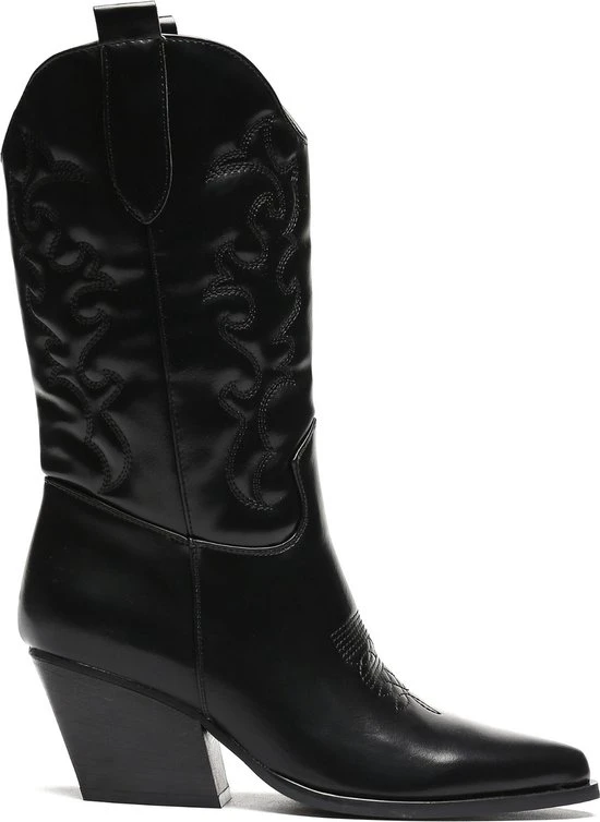 Weloveshoes SmileFavorites® Dames Cowboylaarzen Met Hak - Imitatieleer - Zwart - Maat 37