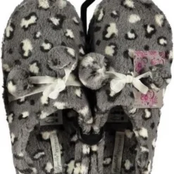 Apollo Instap Sloffen/pantoffels Panter Met Balletjes Voor Dames - Grijs/witte Slippers Voor Dames 39-40