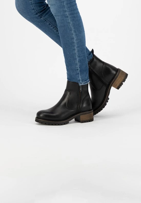 Mysa Ivy Dames Leren Enkellaarzen - Gevoerde Boots - Zwart Leer - Maat 39 - Afbeelding 7