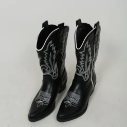 Merkloos Evi Cowboy Laars | Schoenen Dames | Cowboy Laarzen | Sierlijke Opdruk | Stoer | Trendy | Leatherlook | Kleur Zwart | Maat 38